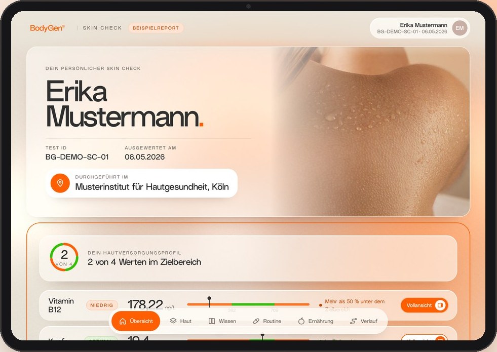 Der BodyGen Report auf dem Tablet mit deinen Werten